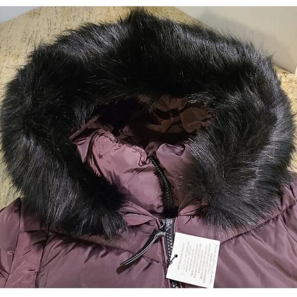 Calvin Klein Puffer Coat Womens‎ L Hooded Faux Fur Trim Quilted Winter Warm New - Picture 8 of 14
